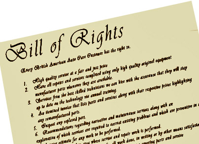 Our Columbia Auto Shop Customer Bill of Rights